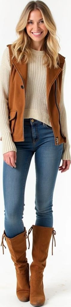 image of cropped sweater vest, over-the-knee suede boots