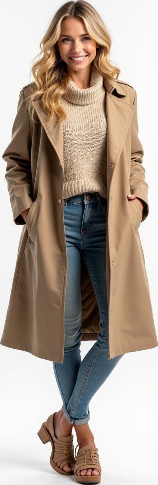image of cropped sweater vest, trench coat with quilted lining