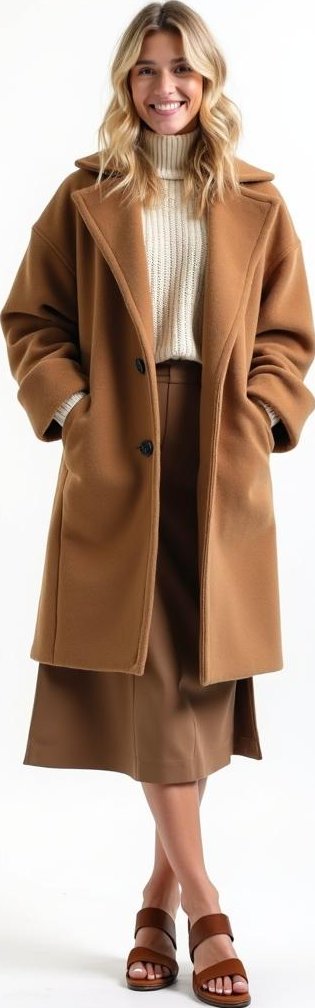 image of oversized wool coat, midi wool skirt