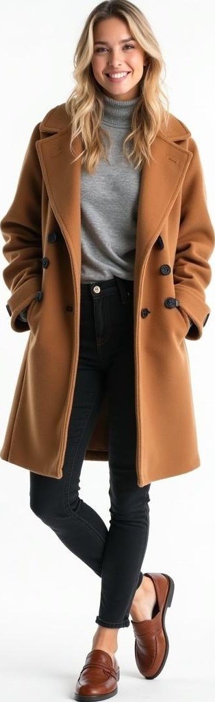 image of oversized wool coat, thermal turtleneck bodysuit