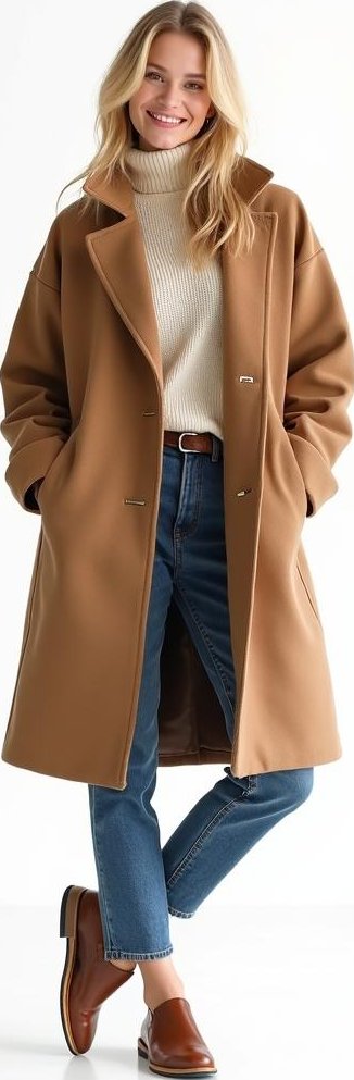 image of oversized wool coat, turtleneck sweater