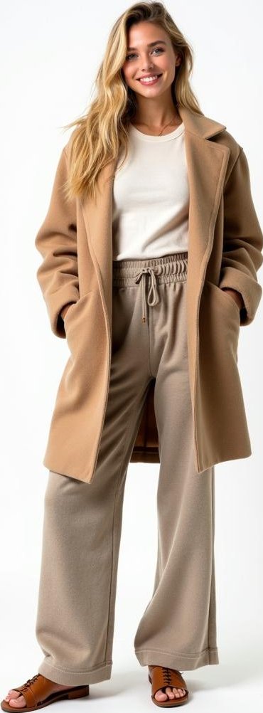 image of oversized wool coat, wide-leg knit pant