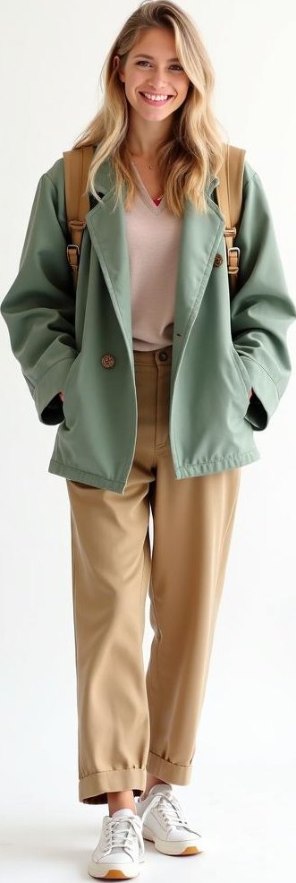 image of recycled polyester blazer, recycled nylon backpack
