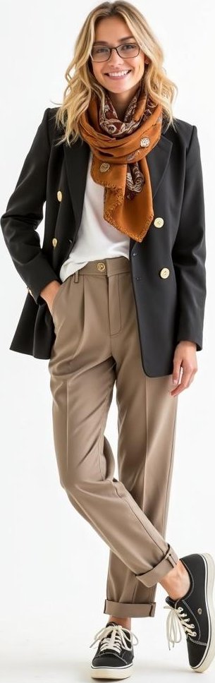 image of recycled polyester blazer, recycled scarf