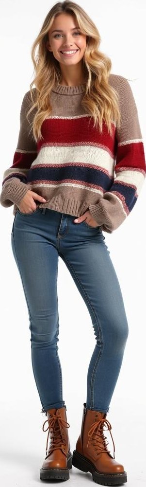 image of striped knit sweater, chunky platform boots