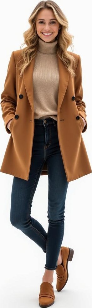image of tailored blazer coat, turtleneck sweater