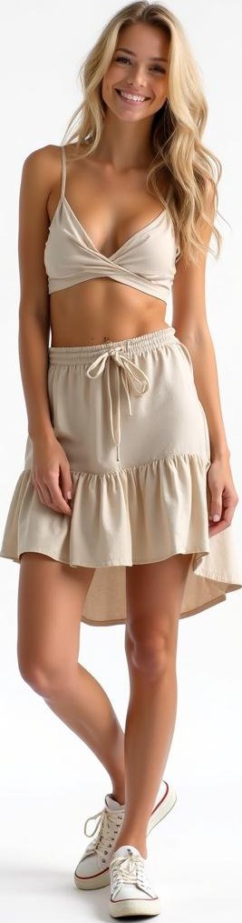 image of tencel skirt, recycled nylon swimwear