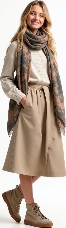 image of tencel skirt, upcycled silk scarf