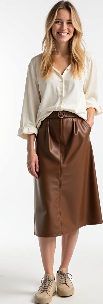 image of tencel skirt, vegan leather skirt